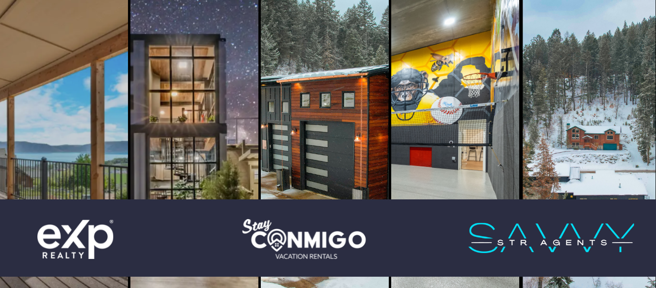 Collage of various property images with 'exp Realty' and 'Stay Conmigo Vacation Rentals' branding.